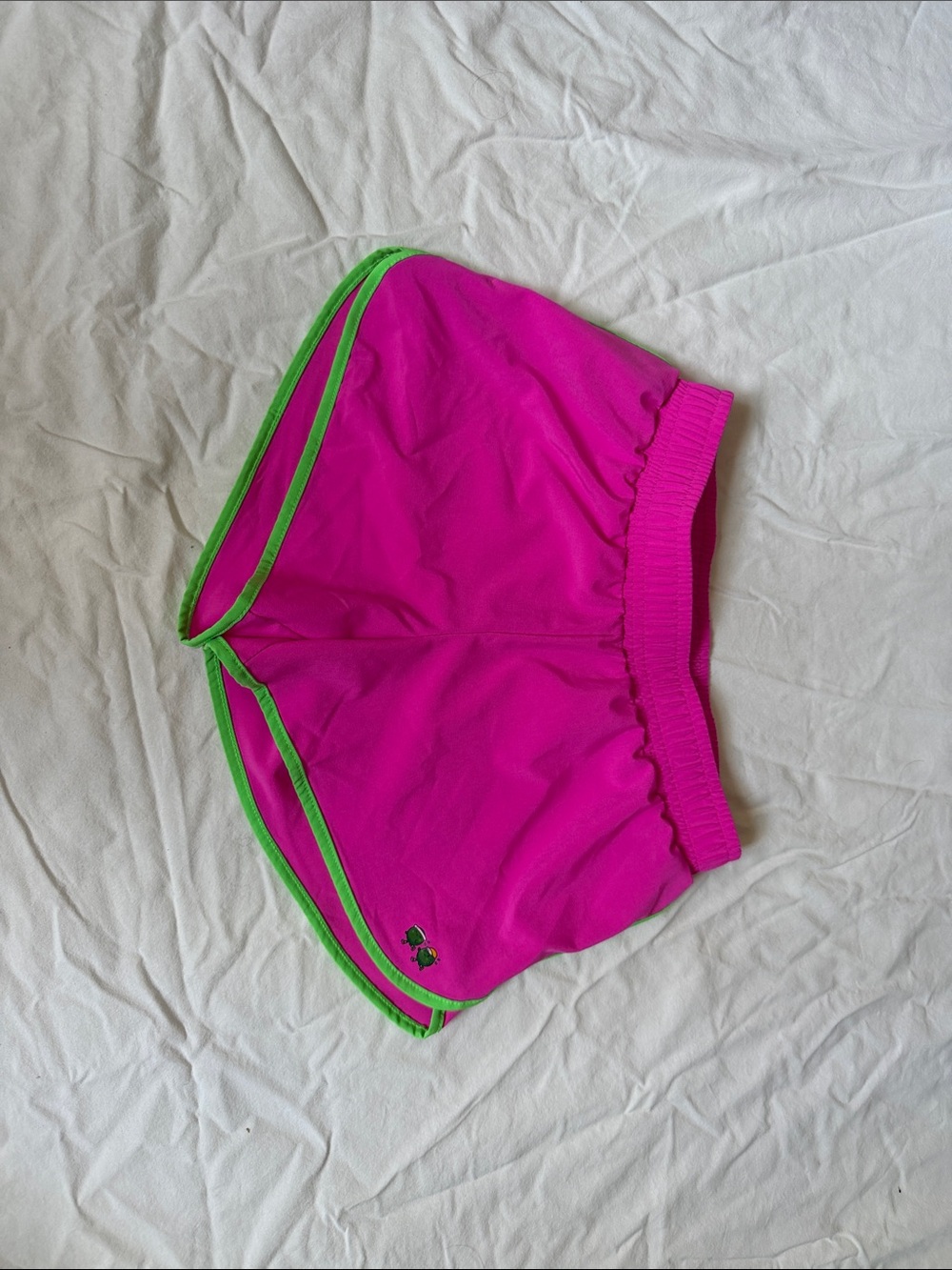 Girls' Bright Pink Athletic Shorts with Green Trim